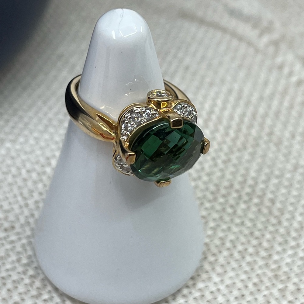 ✨ Vintage 925 Gold Overlay Green Gemstone Ring Size 4.75 - Picture 16 of 17